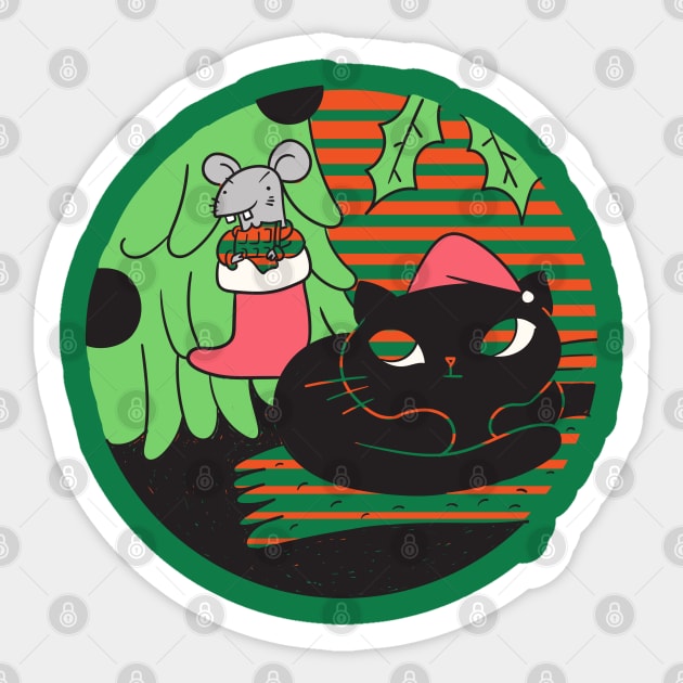 The Christmas Tree, The Black Cat And The Mouse Sticker by Feminist Foodie